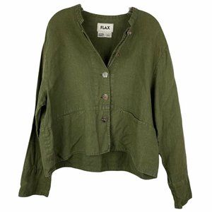 FLAX Top Button-Down Lagenlook High Low Olive